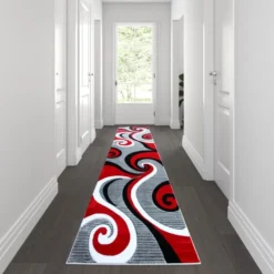 Athos Collection 3' X 10' Red Abstract Area Rug - Olefin Rug With Jute Backing - Hallway, Entryway, Or Bedroom