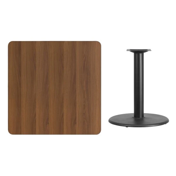 Graniss 36'' Square Walnut Laminate Table Top With 24'' Round Table Height Base 2 Graniss 36'' Square Walnut Laminate Table Top With 24'' Round Table Height Base - Image 2