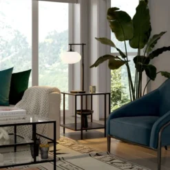 Blume 25" Tall Arc Table Lamp With Glass Shade In Blackened Bronze/White Milk -office furniture sale 7f2b89890fd4832cdcbcd607e70248fc3e