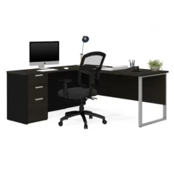 Bestar Pro-Concept Plus L-Desk With Metal Leg In Deep Grey & Black