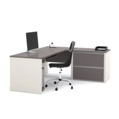 Bestar Connexion L-shaped Workstation In Slate & Sandstone