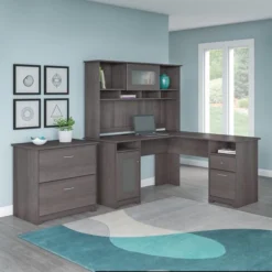 Bush Furniture Cabot 60W L Shaped Computer Desk With Hutch And Lateral File Cabinet In Heather Gray -office furniture sale 7f80895c7d19d9551e03645e749cbc6ca5