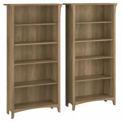Bush Furniture Salinas Tall 5 Shelf Bookcase - Set Of 2 In Reclaimed Pine