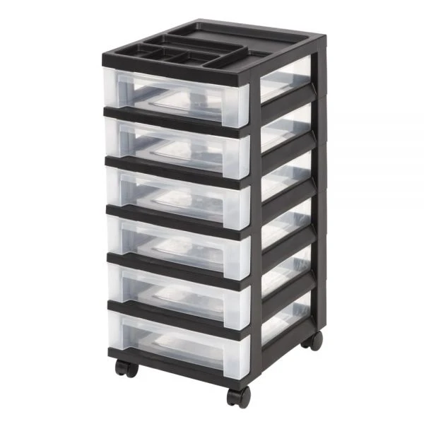 Plastic 6-Drawer Storage Cart, 26 7/16" X 12 1/16" X 14 1/4", Black 1 Plastic 6-Drawer Storage Cart, 26 7/16" X 12 1/16" X 14 1/4", Black