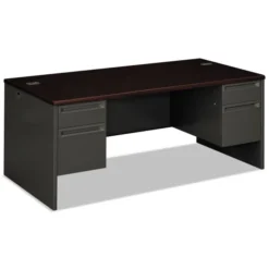 HON 38000 Series Double Pedestal Desk, 72" X 36" X 29.5", Mahogany/Charcoal