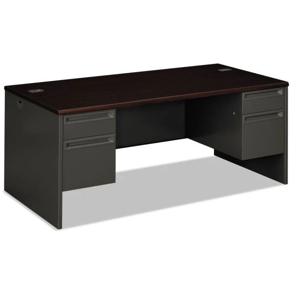 HON 38000 Series Double Pedestal Desk, 72" X 36" X 29.5", Mahogany/Charcoal 1 HON 38000 Series Double Pedestal Desk, 72" X 36" X 29.5", Mahogany/Charcoal