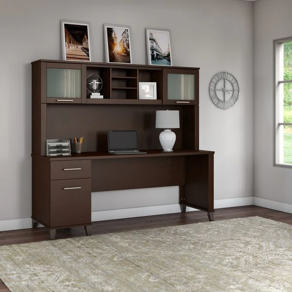 Bush Furniture Somerset 72W Office Desk With Drawers And Hutch In Mocha Cherry 3 Bush Furniture Somerset 72W Office Desk With Drawers And Hutch In Mocha Cherry - Image 3