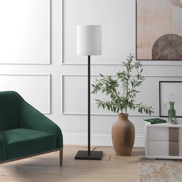 Braun Square Base Floor Lamp With Fabric Shade In Blackened Bronze/White 3 Braun Square Base Floor Lamp With Fabric Shade In Blackened Bronze/White - Image 3