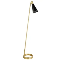 Kintam 62.25" Tall Floor Lamp With Metal Shade In Brushed Brass/Matte Black