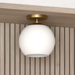 Bartlett 9" Wide Semi Flush Mount With Glass Shade In Brass/White Milk 11 Bartlett 9" Wide Semi Flush Mount With Glass Shade In Brass/White Milk -office furniture sale 81be5fefb9adde5aec08ab1a994f67ae36