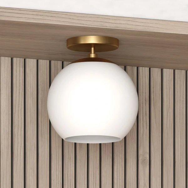 Bartlett 9" Wide Semi Flush Mount With Glass Shade In Brass/White Milk 6 Bartlett 9" Wide Semi Flush Mount With Glass Shade In Brass/White Milk - Image 6