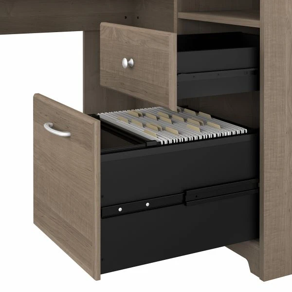 Bush Furniture Cabot 60W L Shaped Computer Desk With Mid Back Leather Box Chair In Ash Gray 2 Bush Furniture Cabot 60W L Shaped Computer Desk With Mid Back Leather Box Chair In Ash Gray - Image 2