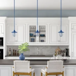 Bay 8.25" Wide Lantern Pendant With Glass/Metal Shade In Blue/Clear -office furniture sale 821387c03532690ac56d43a1657f541797