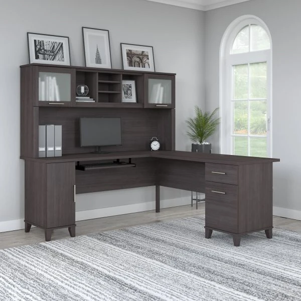 Bush Furniture Somerset 72W L Shaped Desk With Hutch In Storm Gray 2 Bush Furniture Somerset 72W L Shaped Desk With Hutch In Storm Gray - Image 2