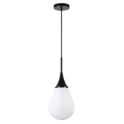 Ambrose 7.63" Wide Pendant With Glass Shade In Blackened Bronze/White Milk