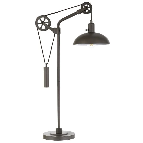 Neo 33.5" Tall Spoke Wheel Pulley System Table Lamp With Metal Shade In Aged Steel/Aged Steel 1 Neo 33.5" Tall Spoke Wheel Pulley System Table Lamp With Metal Shade In Aged Steel/Aged Steel
