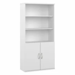 Bush Business Furniture Studio A Tall 5 Shelf Bookcase With Doors In White