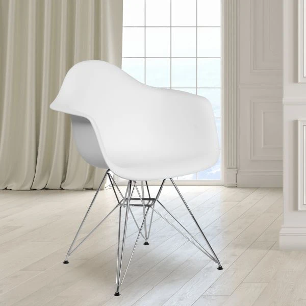 Alonza Series White Plastic Chair With Chrome Base 1 Alonza Series White Plastic Chair With Chrome Base