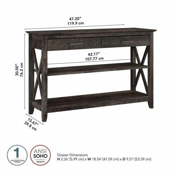 Bush Furniture Key West Console Table With Drawers And Shelves In Dark Gray Hickory 7 Bush Furniture Key West Console Table With Drawers And Shelves In Dark Gray Hickory - Image 7