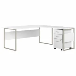 Bush Business Furniture Hybrid 72W X 36D L Shaped Table Desk With 3 Drawer Mobile File Cabinet In White