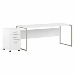 Bush Business Furniture Hybrid 72W X 30D Computer Table Desk With 3 Drawer Mobile File Cabinet In White