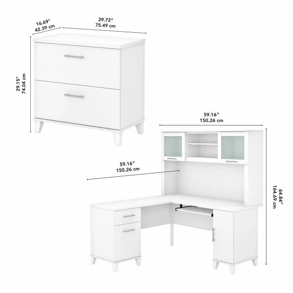 Bush Furniture Somerset 60W L Shaped Desk With Hutch And Lateral File Cabinet In White 8 Bush Furniture Somerset 60W L Shaped Desk With Hutch And Lateral File Cabinet In White - Image 8