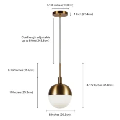 Orb 8" Wide Small Pendant With Glass Shade In Brass/White Milk -office furniture sale 8417fa8c680378bf13960cd61be27d361f