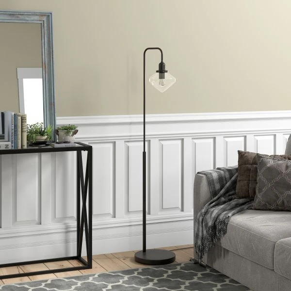 Zariza Arc Floor Lamp With Glass Shade In Blackened Bronze/Clear 5 Zariza Arc Floor Lamp With Glass Shade In Blackened Bronze/Clear - Image 5
