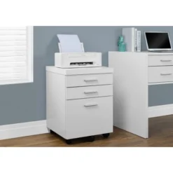 Monarch Specialties File Cabinet, Rolling Mobile, Storage Drawers, Printer Stand, Office, Work, White Laminate, Contemporary, Modern