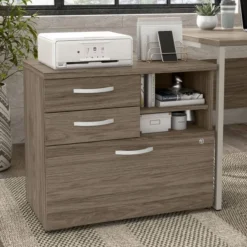 Bush Business Furniture Hybrid Office Storage Cabinet With Drawers And Shelves In Modern Hickory -office furniture sale 84d25cc98522eb0f67051d1c45cdc6aa3f