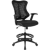 Waylon High Back Designer Black Mesh Drafting Chair With LeatherSoft Sides And Adjustable Arms