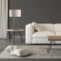 Marduk 25.5" Tall Table Lamp With Fabric Shade In Brushed Nickel/White -office furniture sale 85370b81d4c22969aa365f391ad0015a7b