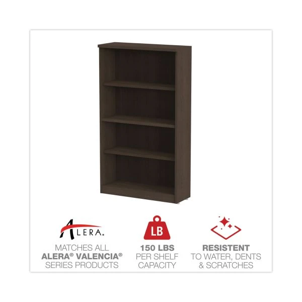 Alera Valencia Series Bookcase, Four-Shelf, 31.75w X 14d X 54.88h, Espresso 2 Alera Valencia Series Bookcase, Four-Shelf, 31.75w X 14d X 54.88h, Espresso - Image 2