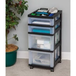 Plastic 4-Drawer Storage Cart, 26 7/16" X 12 1/16" X 14 1/4", Black -office furniture sale 8573a8e98bbf6e144474491680390a8ded