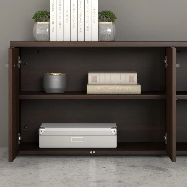 Bush Business Furniture Hybrid Low Storage Cabinet With Doors And Shelves In Black Walnut 3 Bush Business Furniture Hybrid Low Storage Cabinet With Doors And Shelves In Black Walnut - Image 3