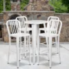 Flash Furniture 24'' Round White Metal Indoor-Outdoor Bar Table Set With 4 Vertical Slat Back Barstools