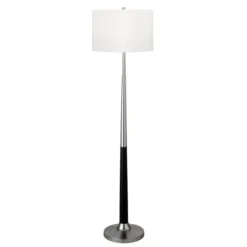 Lyon Two-Tone Floor Lamp With Fabric Shade In Brushed Nickel/Matte Black/White