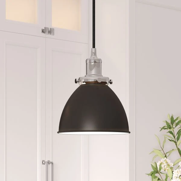 Madison 8" Wide Pendant With Metal Shade In Blackened Bronze/Polished Nickel/Blackened Bronze 8 Madison 8" Wide Pendant With Metal Shade In Blackened Bronze/Polished Nickel/Blackened Bronze - Image 8