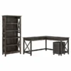 Bush Furniture Key West 60W L Shaped Desk With 2 Drawer Mobile File Cabinet And 5 Shelf Bookcase In Dark Gray Hickory