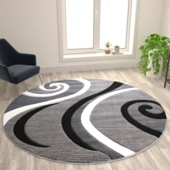 Athos Collection 8' X 8' Gray Abstract Area Rug - Olefin Rug With Jute Backing - Hallway, Entryway, Or Bedroom