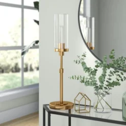 Frieda 26.68" Tall Table Lamp With Glass Shade In Brass/Clear -office furniture sale 87d63efcd24636798457f5fb695ee388a2