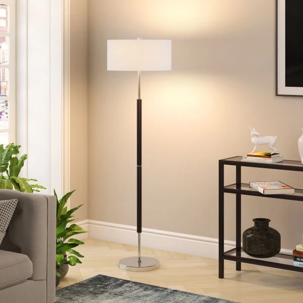 Simone 2-Light Floor Lamp With Fabric Shade In Matte Black/Polished Nickel/White 2 Simone 2-Light Floor Lamp With Fabric Shade In Matte Black/Polished Nickel/White - Image 2