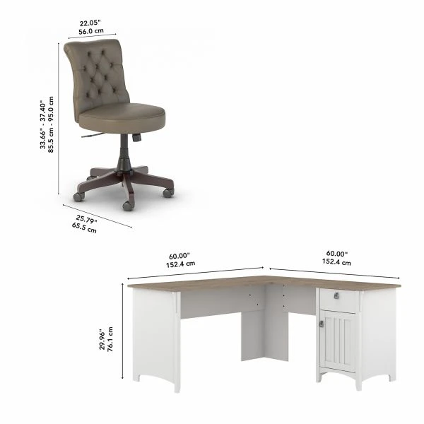 Bush Furniture Salinas 60W L Shaped Desk With Mid Back Tufted Office Chair In Pure White And Shiplap Gray 7 Bush Furniture Salinas 60W L Shaped Desk With Mid Back Tufted Office Chair In Pure White And Shiplap Gray - Image 7