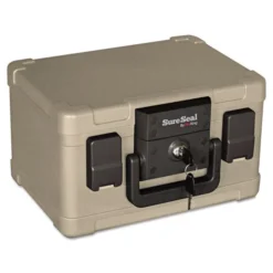 SureSeal By FireKing Fire And Waterproof Chest, 0.15 Cu Ft, 12.2w X 9.8d X 7.3h, Taupe