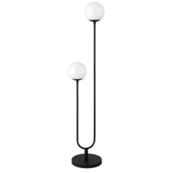 Dufrene 2-Light Floor Lamp With Glass Shades In Blackened Bronze/White Milk