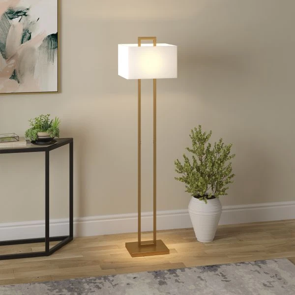Adair 68" Tall Floor Lamp With Fabric Shade In Brass/White 2 Adair 68" Tall Floor Lamp With Fabric Shade In Brass/White - Image 2