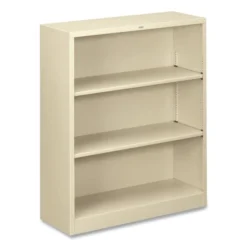 HON Metal Bookcase, Three-Shelf, 34.5w X 12.63d X 41h, Putty