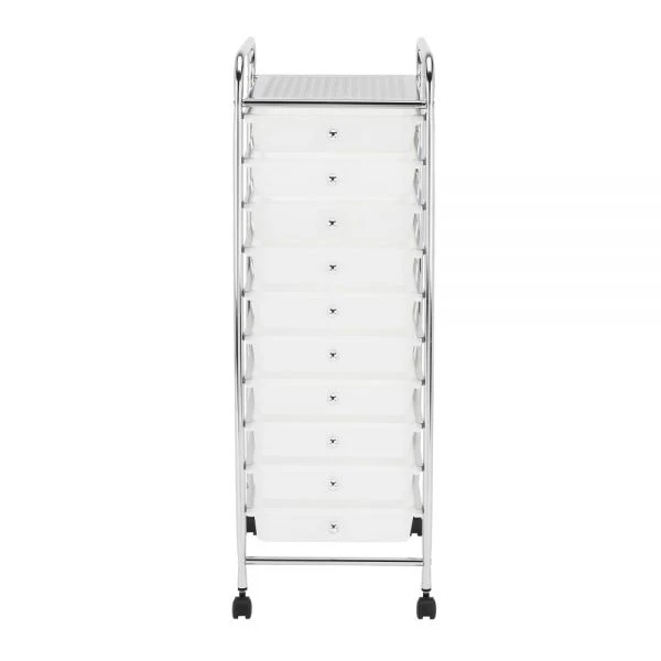 10-Drawer Mobile Cart, 35-13/16”H X 12-5/8”W X 14-3/8”D, White/Chrome 3 10-Drawer Mobile Cart, 35-13/16”H X 12-5/8”W X 14-3/8”D, White/Chrome - Image 3