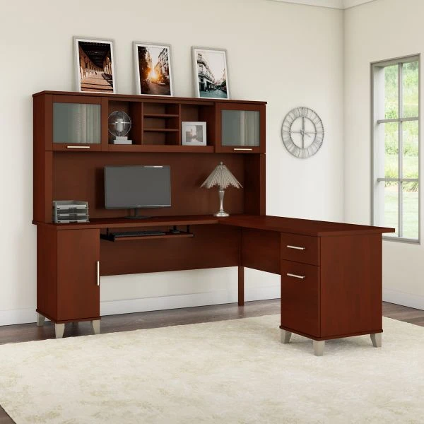 Bush Furniture Somerset 72W L Shaped Desk With Hutch In Hansen Cherry 2 Bush Furniture Somerset 72W L Shaped Desk With Hutch In Hansen Cherry - Image 2