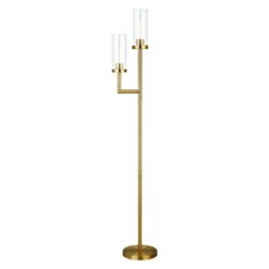 Basso 2-Light Torchiere Floor Lamp With Glass Shade In Brass/Clear